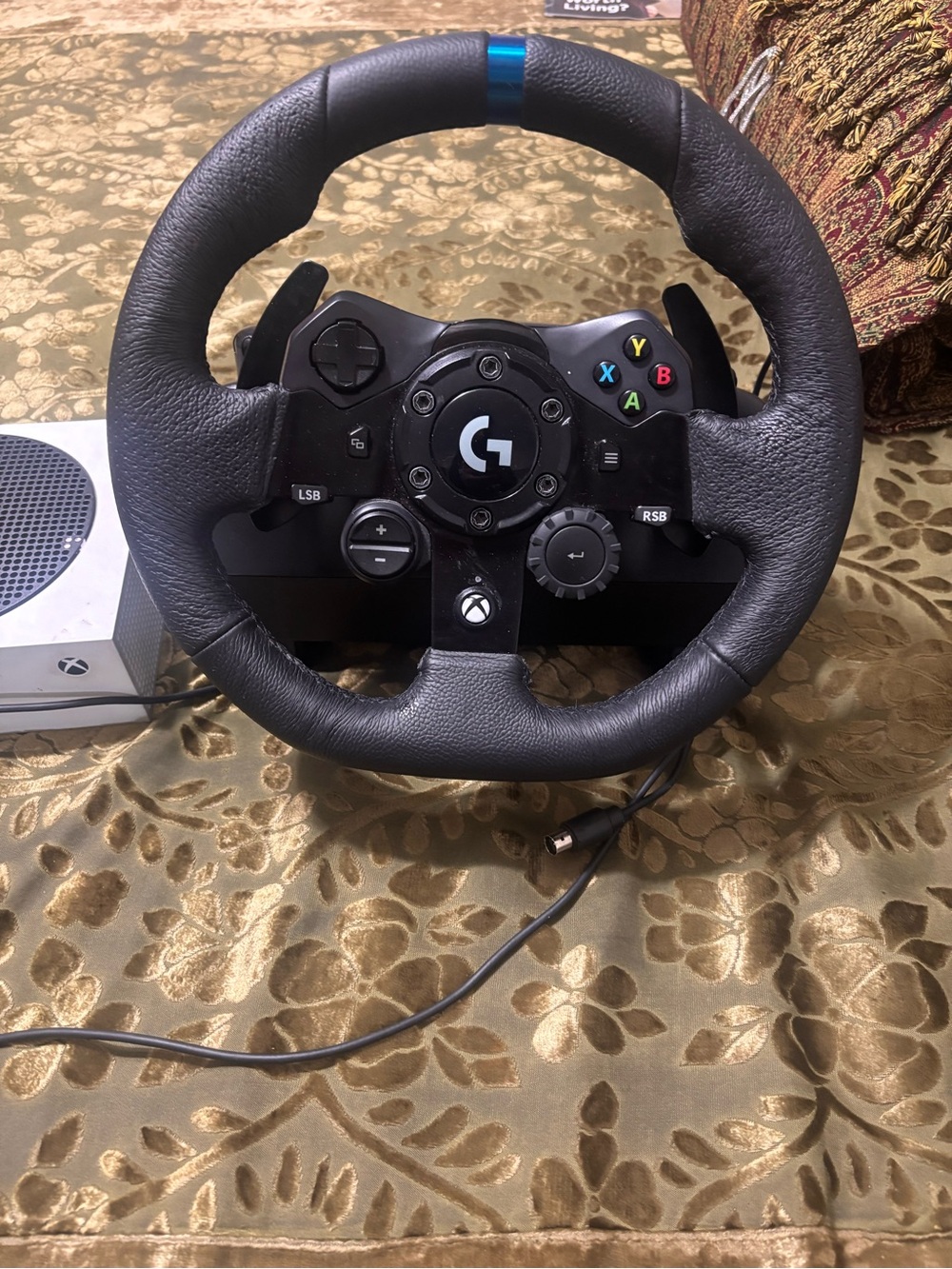 Logitech G Leather-Wrapped Xbox Racing Wheel with Blue Accent